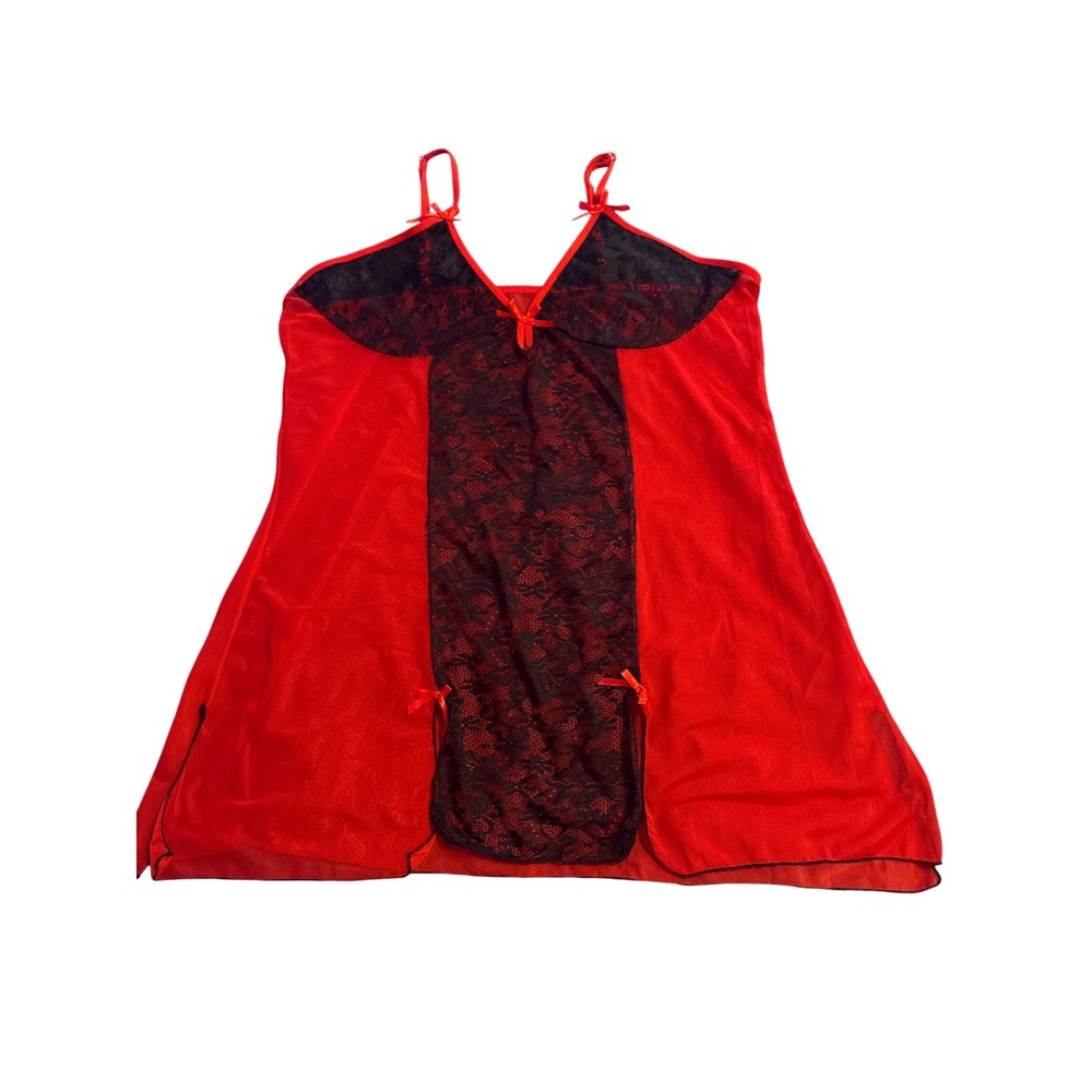 Women's Red Black Lace Sheer Babydoll Chemise Lingerie Plus Size 2X